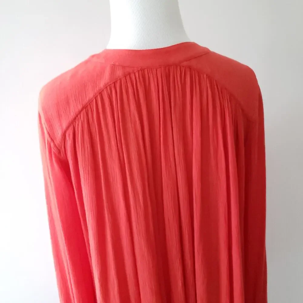 Free People Boyfriend Button Down Gauzy Shirt Red Oversized Rayon Women XS - Picture 6 of 10